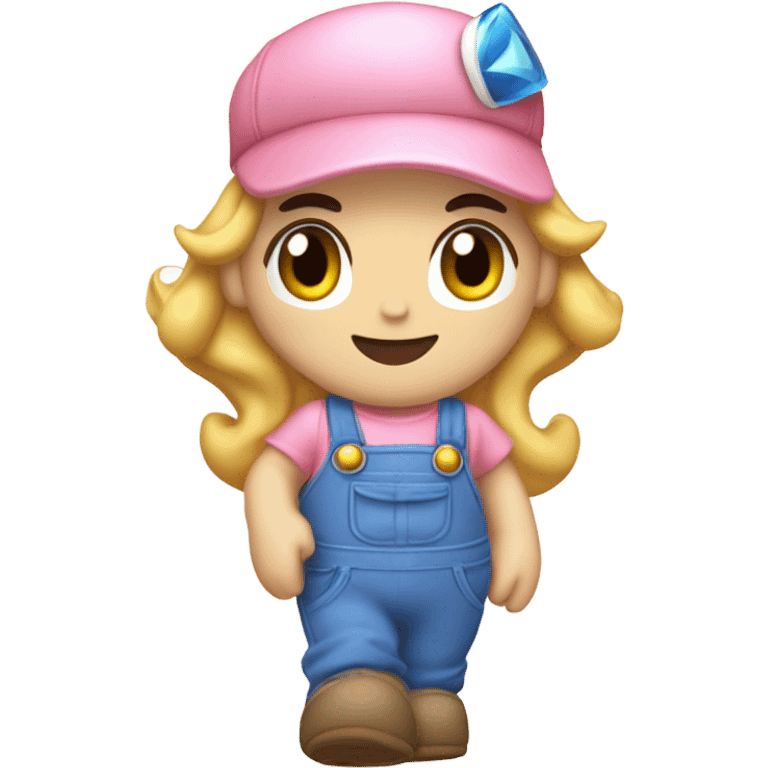 Princess peach in some overalls and crocs waving  emoji