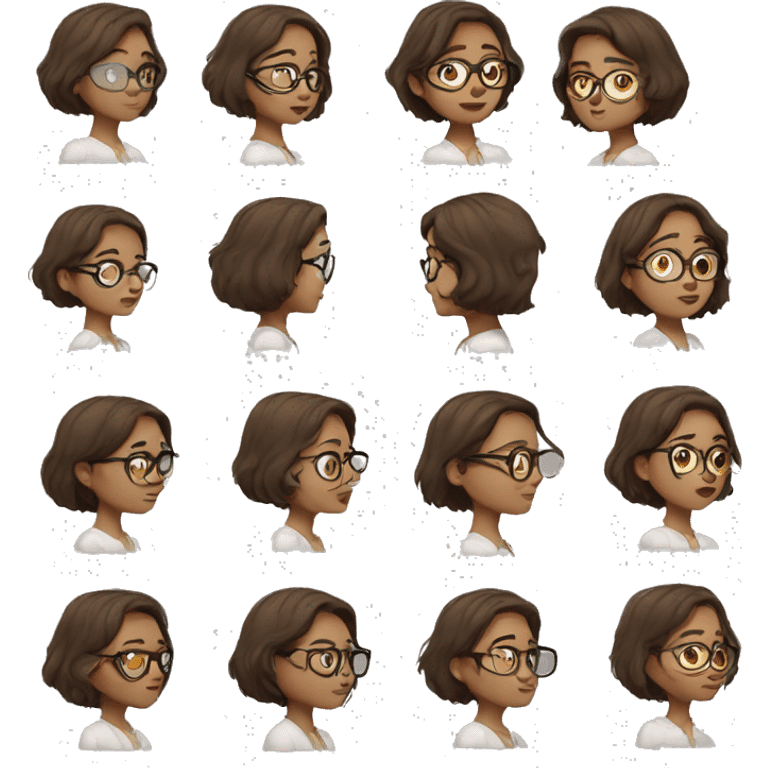 Short brown wolf cut hair girl with brown eyes with glasses  emoji