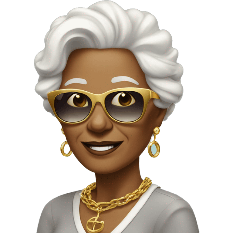 rich cool grandma in sunglasses with a gold chain emoji