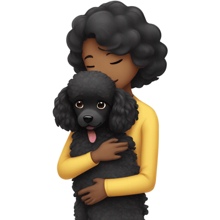 Black poodle getting hugged by long hair Asian girl emoji