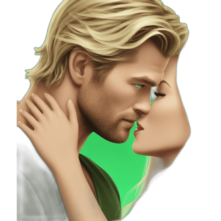 Chris hemsworth kiss blond woman with green eyes amd very very very long hair emoji