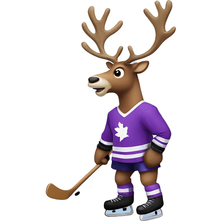 reindeer playing ice hockey with purple jersey emoji