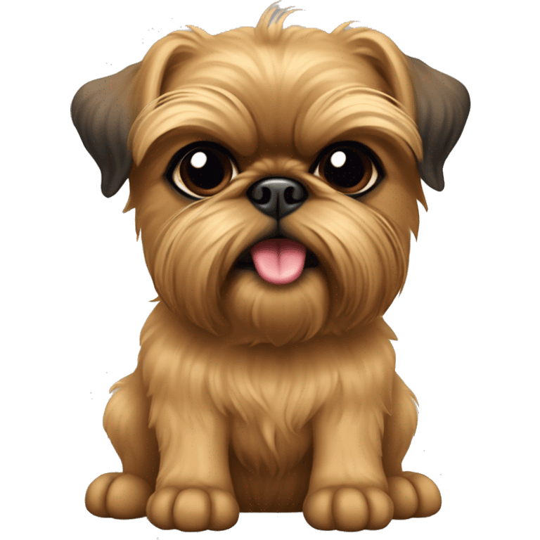 Tan Brussels griffon with black eyes and ears up and tongue sticking up  emoji