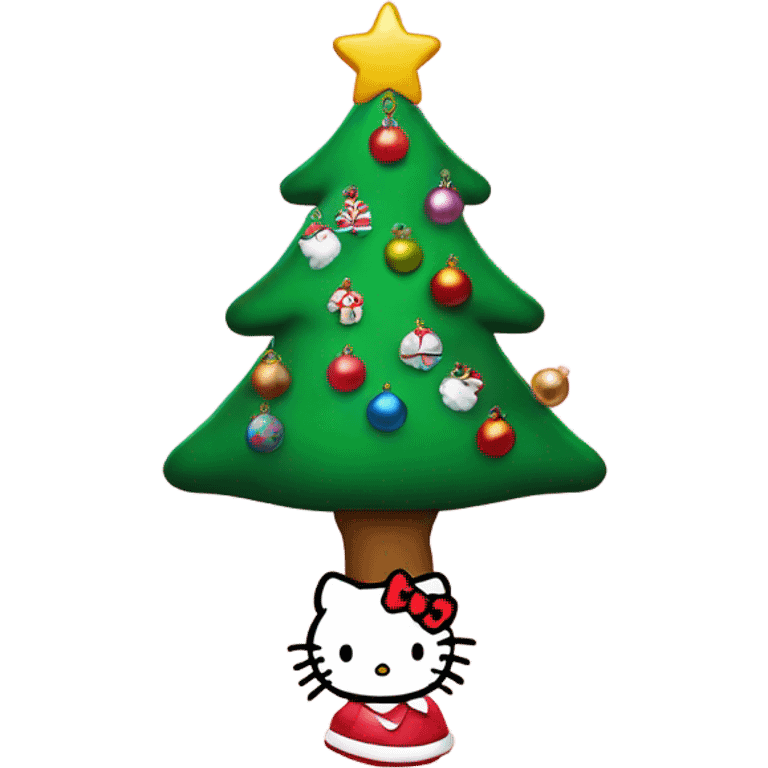 christmas tree with hello kitty ornaments emoji