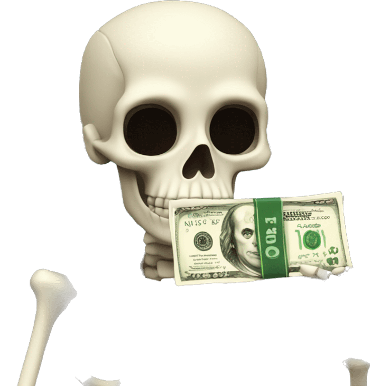 skeleton holding 100 bill in both hands emoji