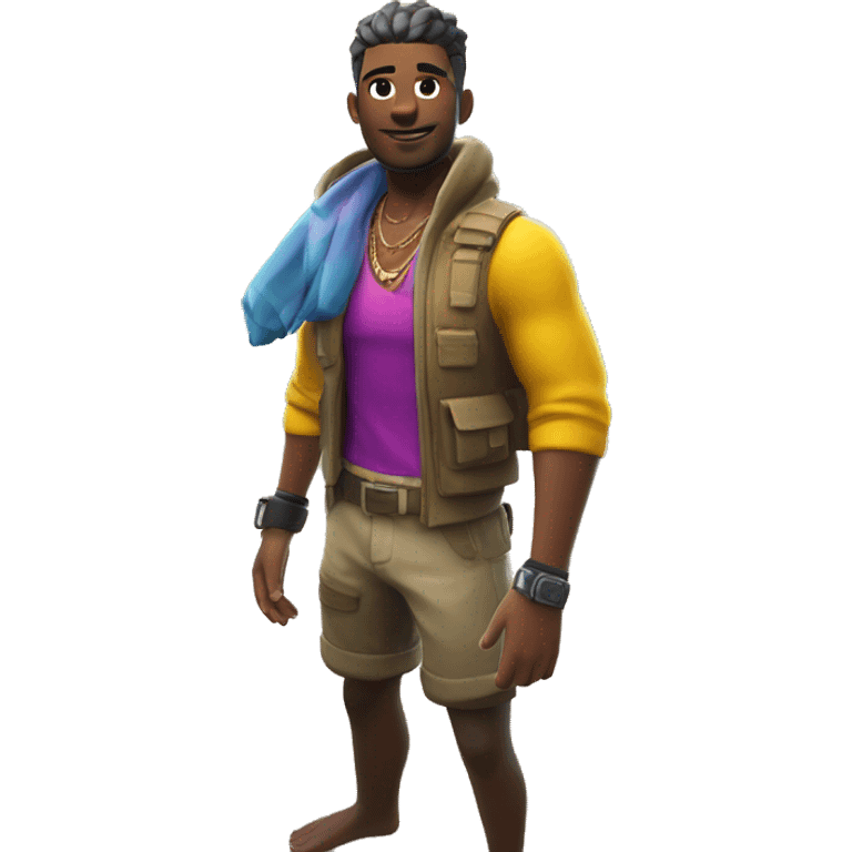 Fortnite aura skin on beach with beqch clothes emoji