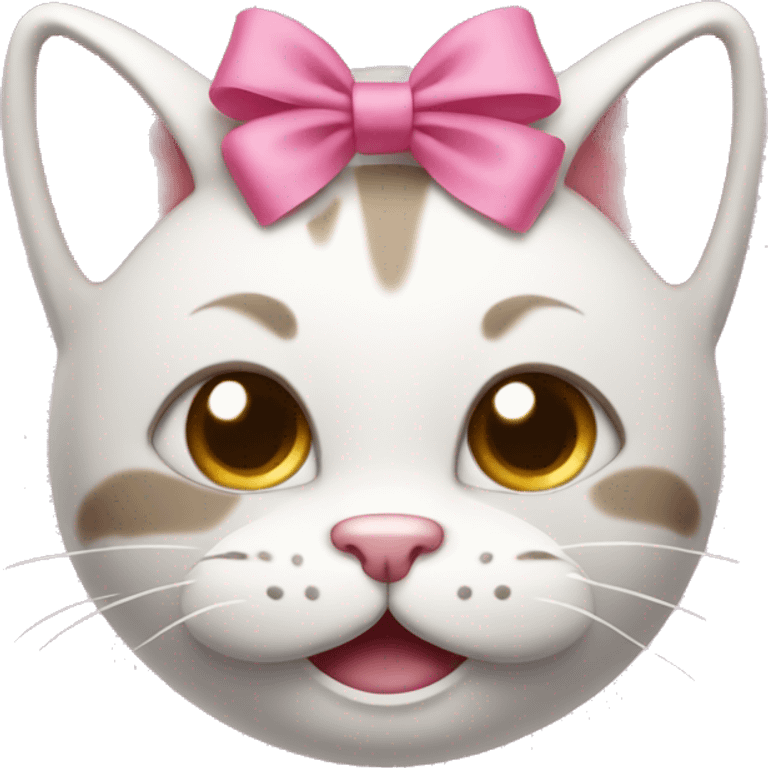 Happy cat face that’s blushing/happy with a pink bow emoji