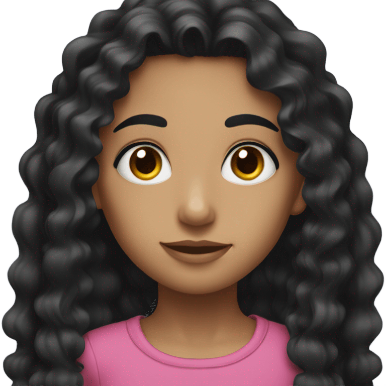 A girl with 3A long black curly hair and black eyes and eyebrows  emoji