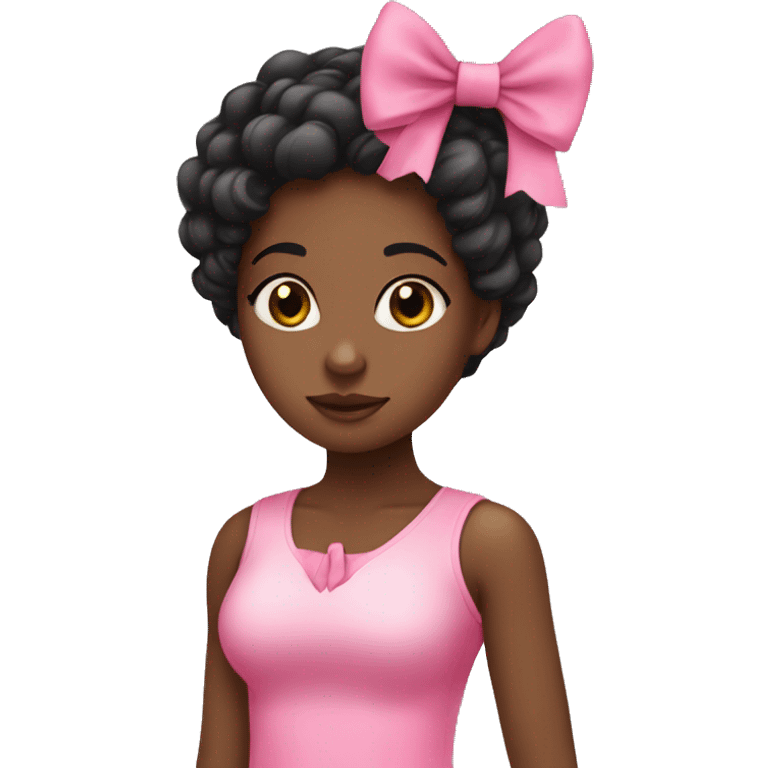 black girl wearing pink cute outfit and a cute pink bow emoji