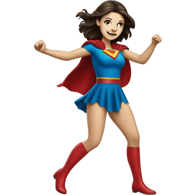 White Female brunette Super hero dancing  emoji