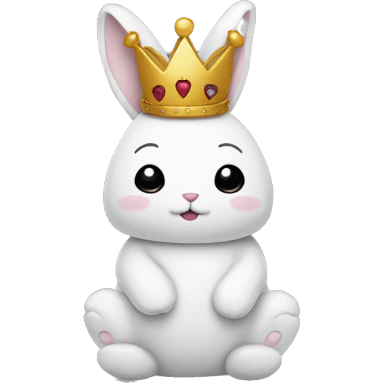 Stuffed sitting stitched White bunny with crown. Burgundy heart emoji