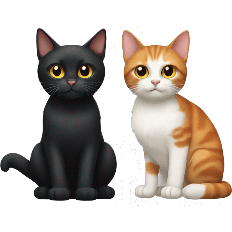 black cat and ginger cat with white chest and paws emoji