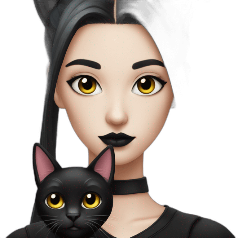 Mall goth girl with black cat emoji