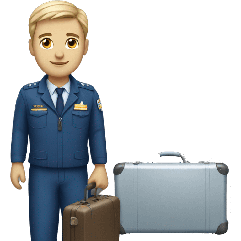 a light-skinned male pilot in a blue uniform with a suitcase emoji