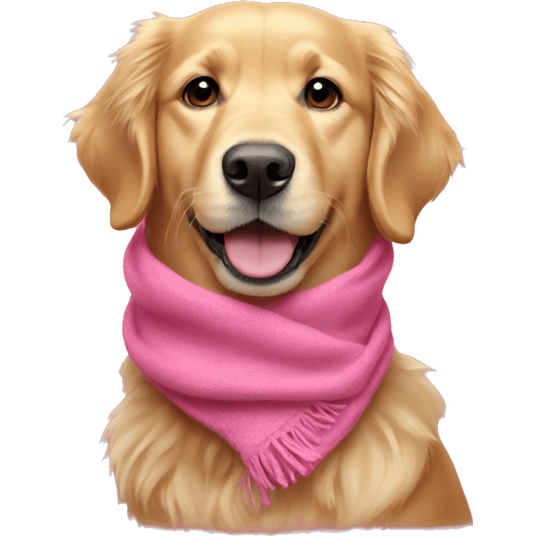 Golden retriever wearing a pink scarf emoji