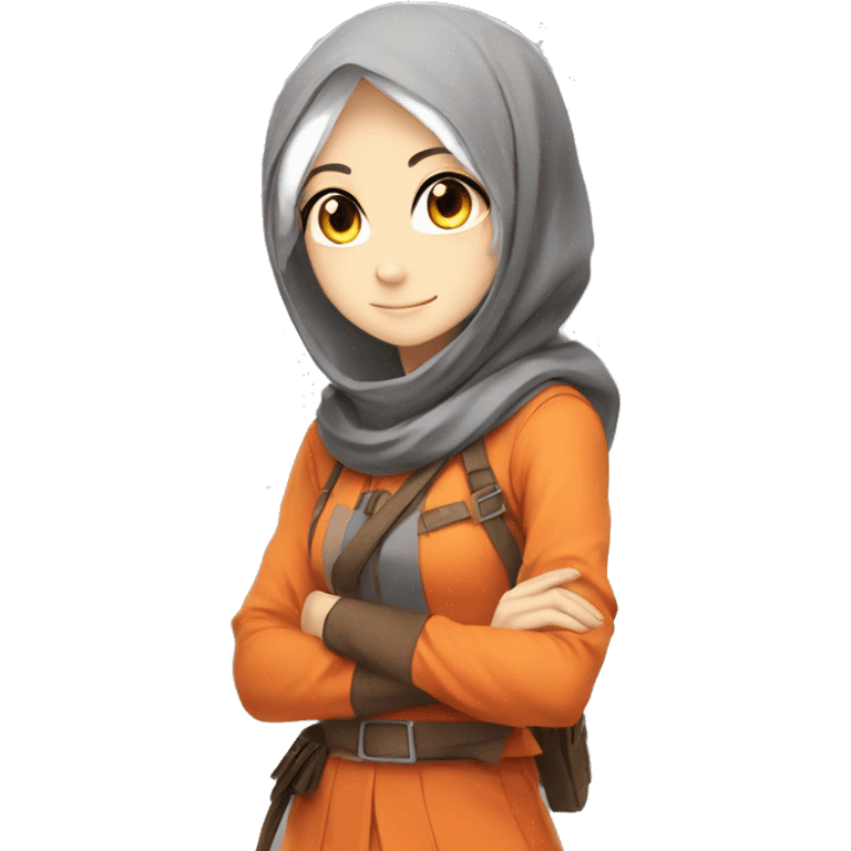 anime girl hijab sweet white skinned peanime female adventurer in orange clothes aangles right angle emoji