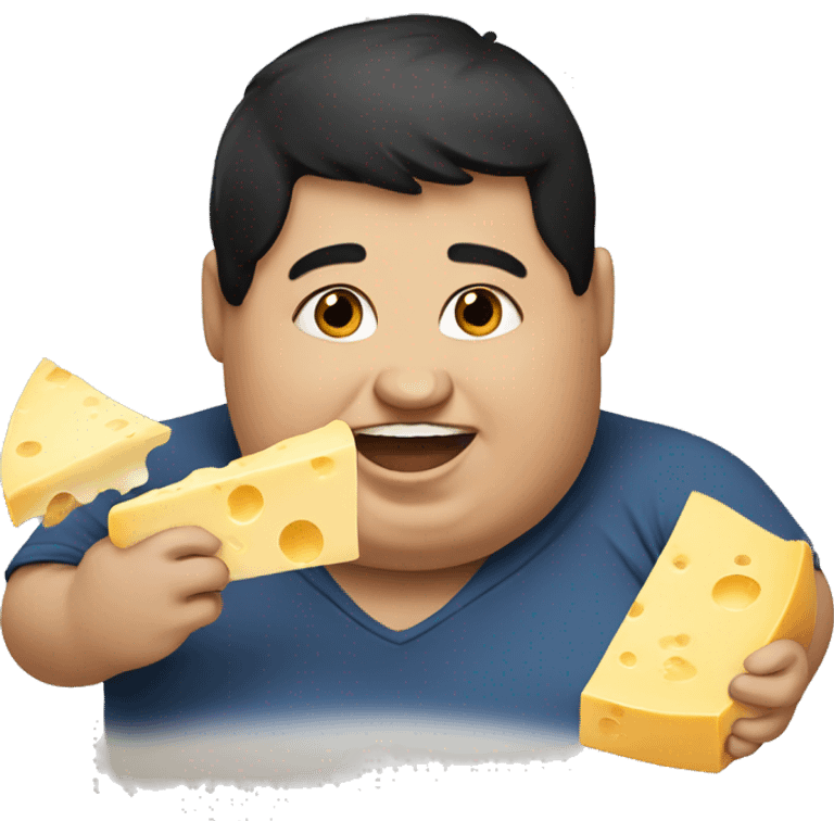 Fat boy with black hair eating cheese emoji