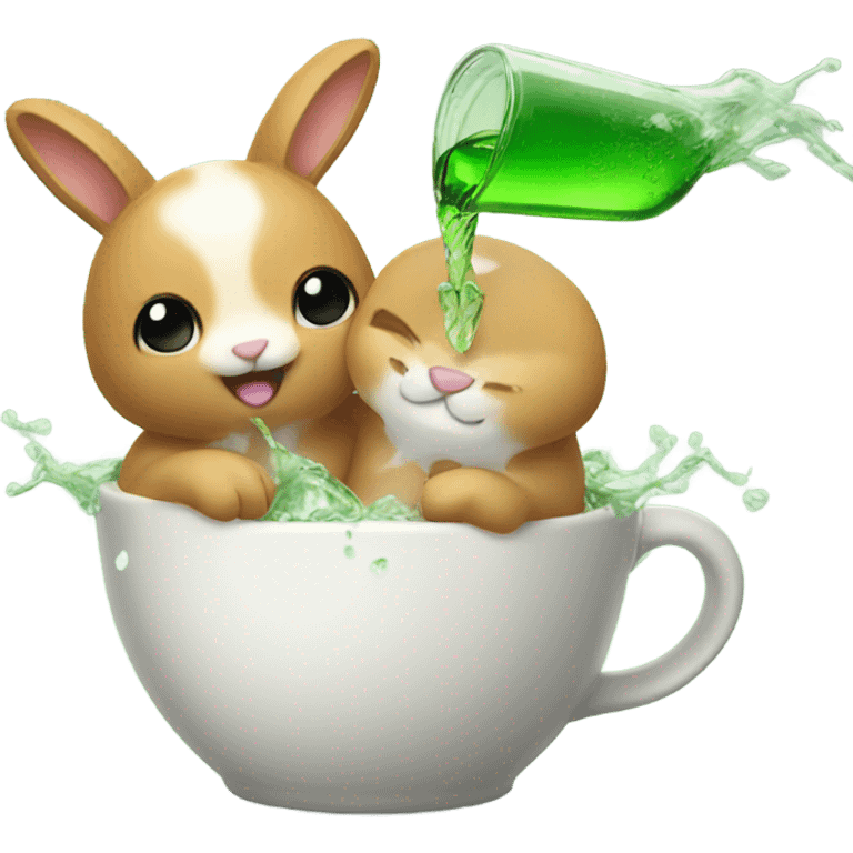 Pouring sprite on a bunny emoji