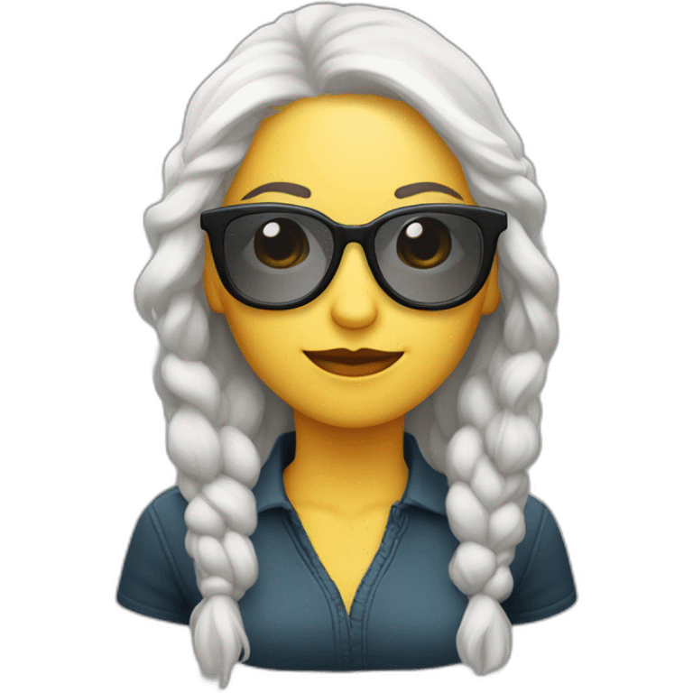 Mujer blanca pelo largo con lentes cara rendonda emoji