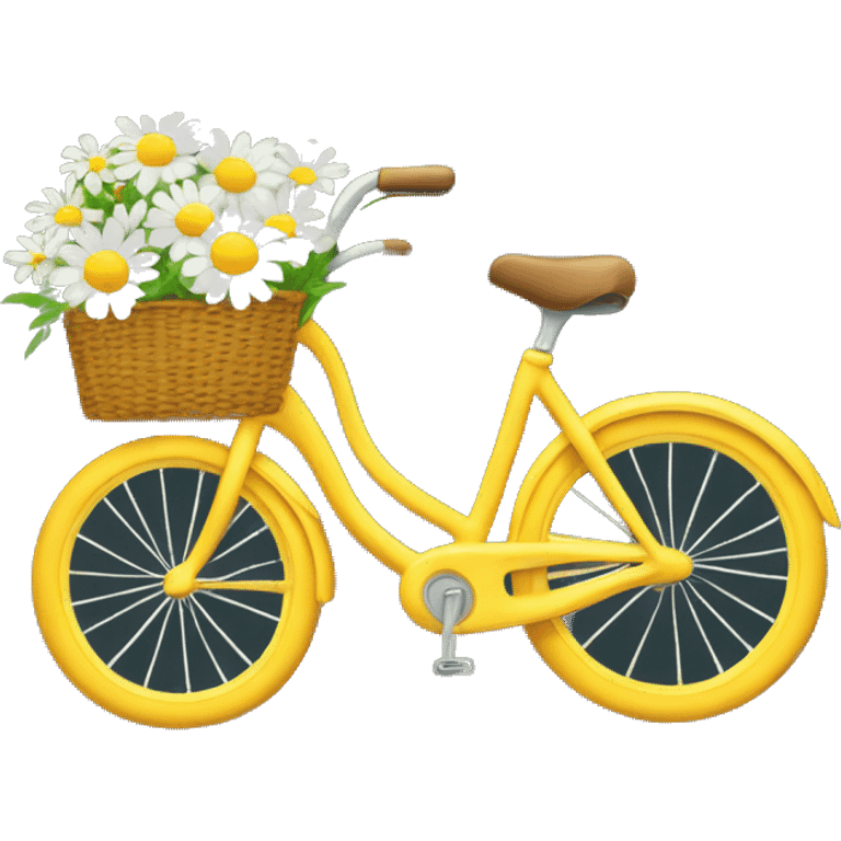 Yellow beach style bicycle with basket full of daisies emoji