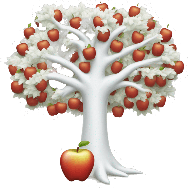 a white tree with apple emoji