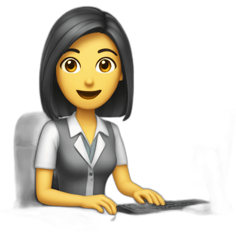 Secretaria cabelos cacheados digitando emoji