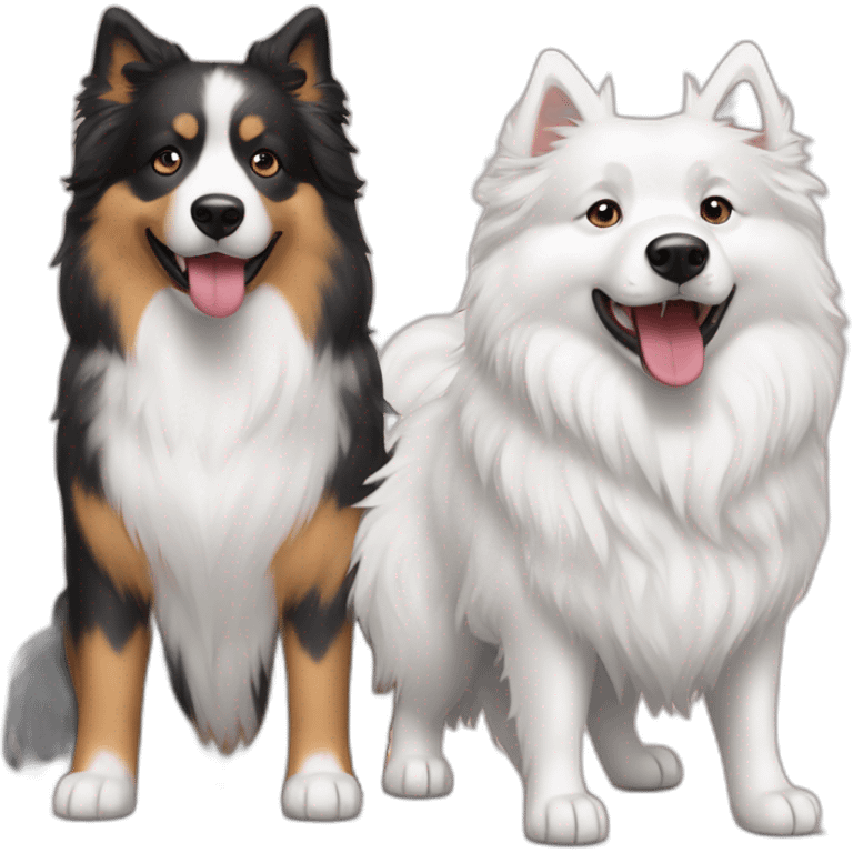 A Samoyed and an Australian shepherd playing emoji