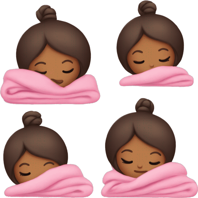 mbrown hair bun girl sleeping with pink blanket emoji