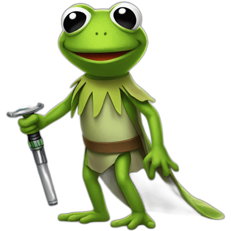 Kermit the frog holding a lightsaber emoji