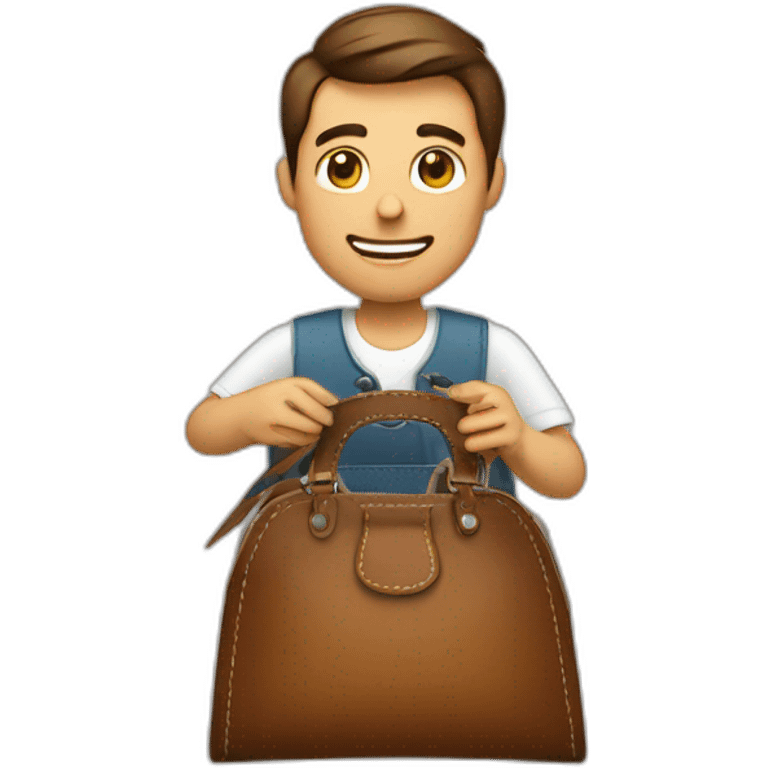 Man sewing a leather purse emoji