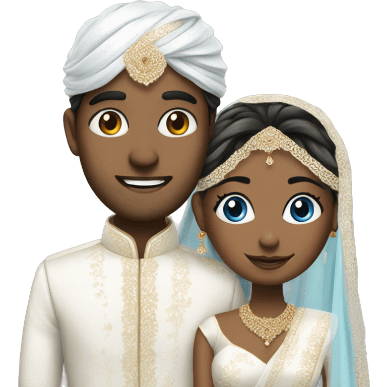 Indian groom and bride, white bride with blue eyes emoji