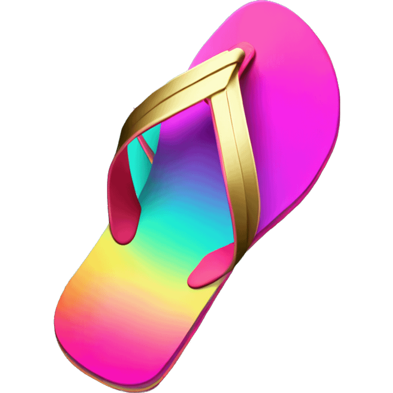 Realistic metallic gold ,hot pink and dark turquoise gradient pair of summer flip flops isolated. emoji