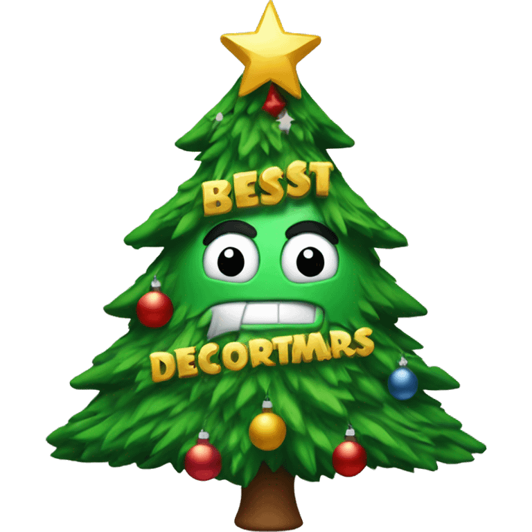 Christmas tree with a metal that reads best decorator emoji