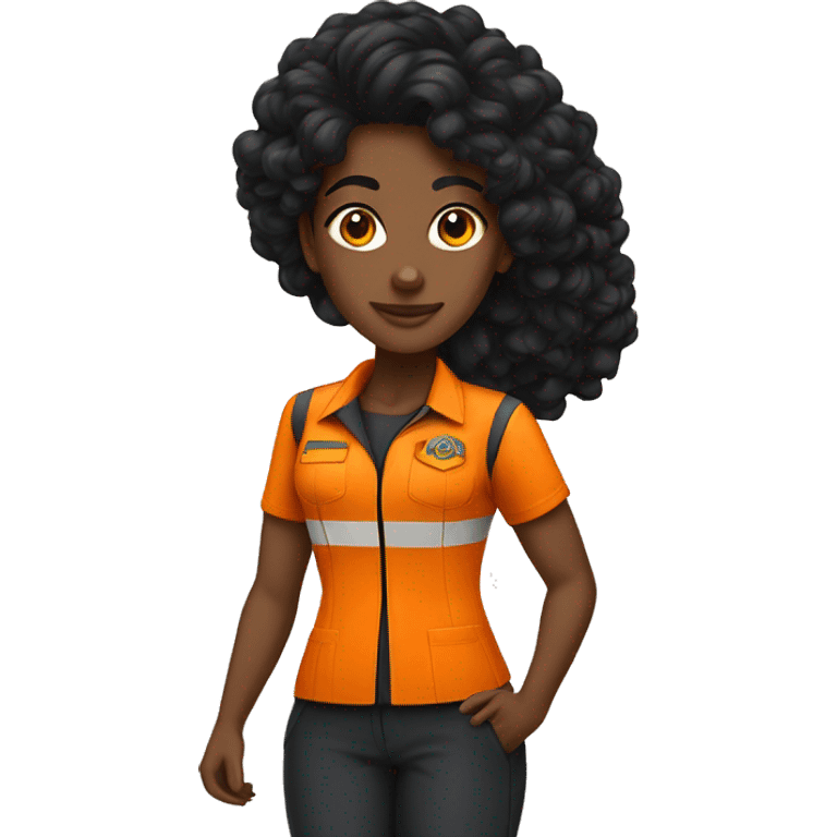 Mulher negra cabelo comprido uniforme laranja emoji