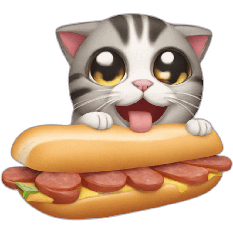 cat eating a sausage sandwich emoji