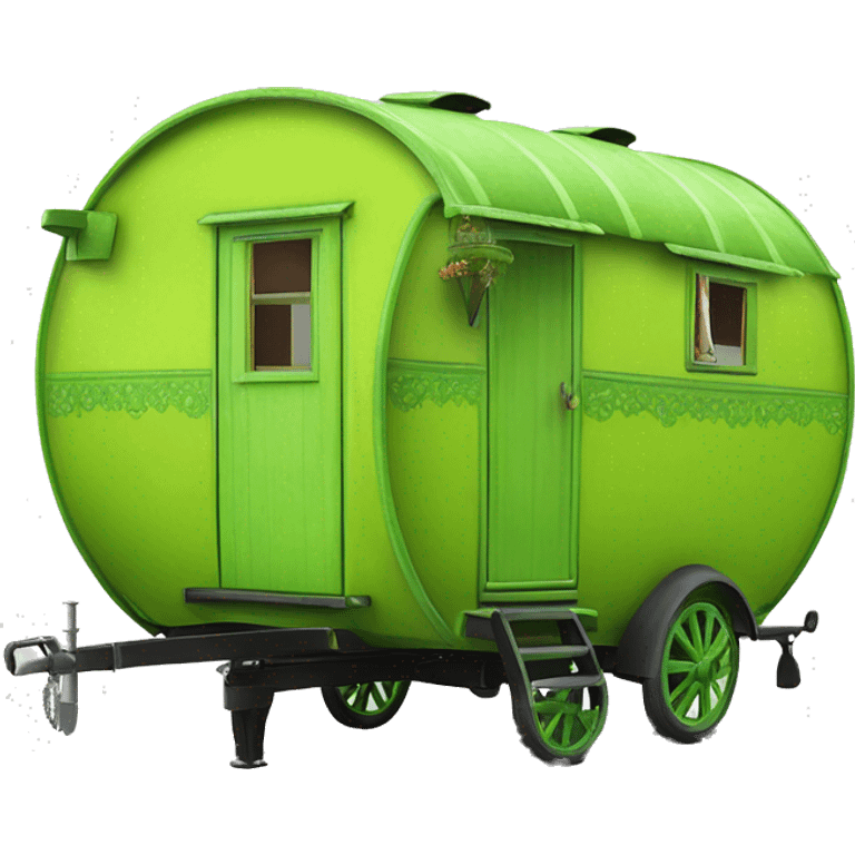 Realistic lime green vintage round gypsy caravan wagon camper emoji