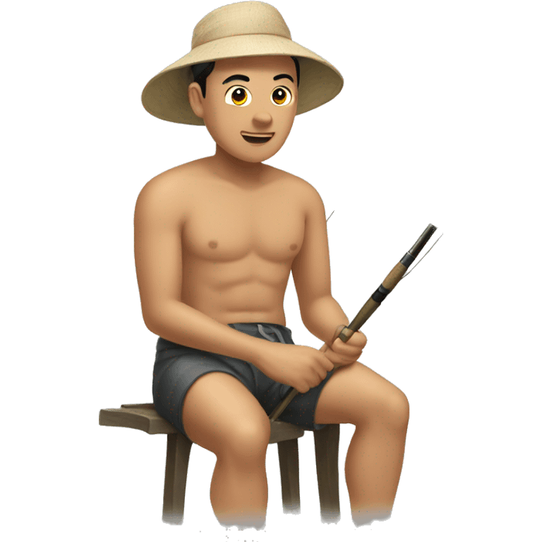 Asian guy fishing shirtless emoji