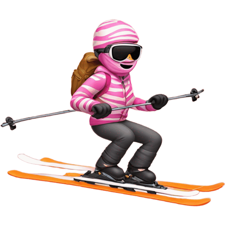 Pink zebra skiing on orange skis emoji