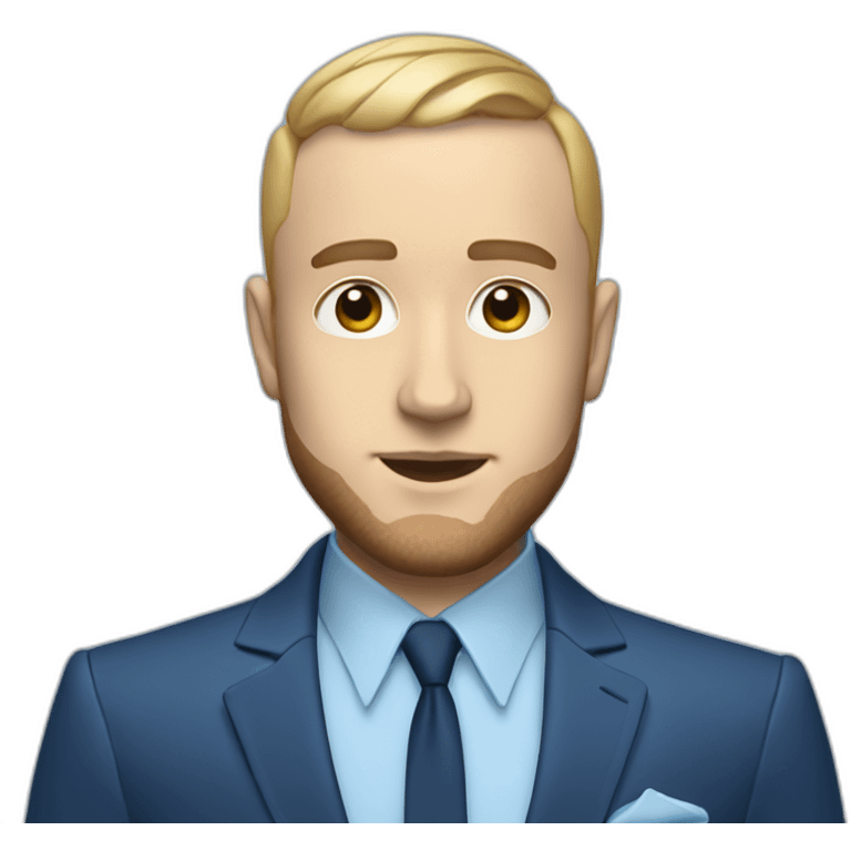 mac miller waving with a blonde comb over skin fade wearing a blue suit emoji