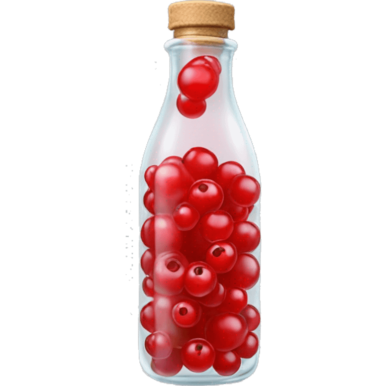 transparent bottle with red fluent, red currant emoji