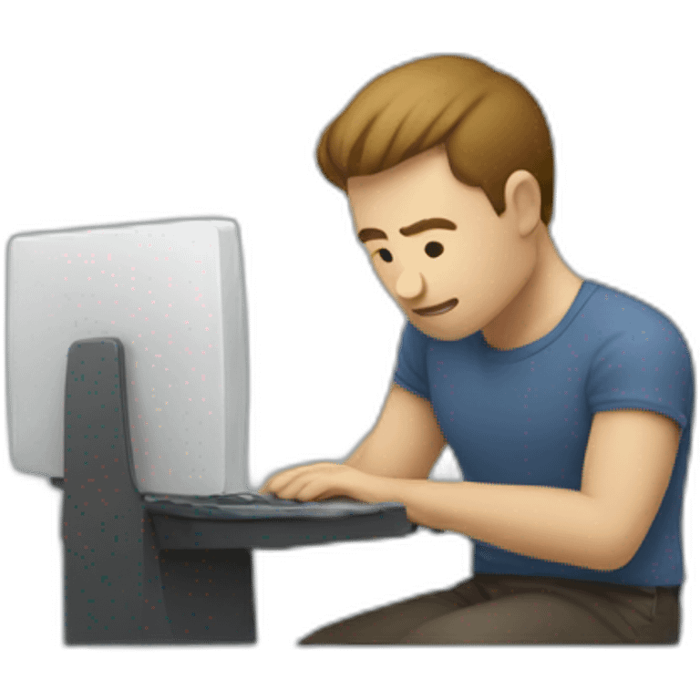 a man using his pc and his back is on a hunched posture emoji