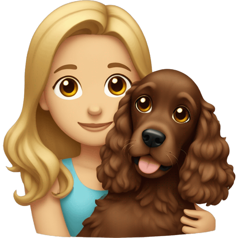 Girl hugging brown cocker spaniel emoji