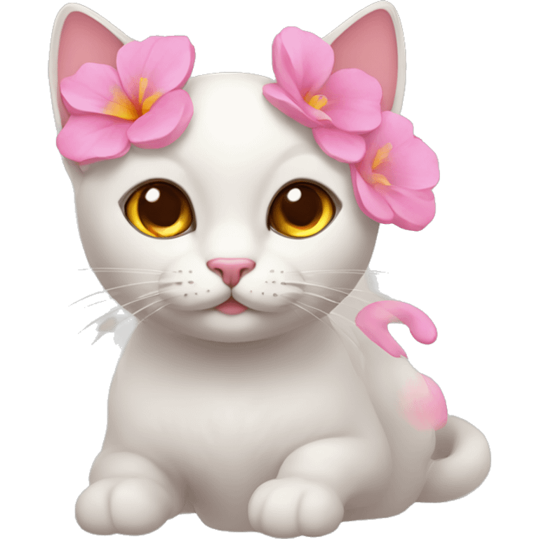 gato con flor rosa en la oreja emoji