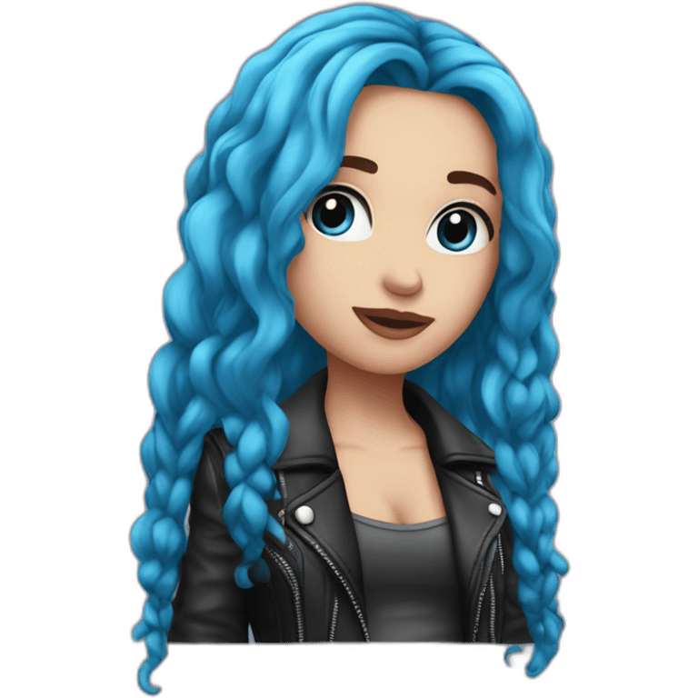 sexy; rock; leather; girl; pink and blue long hair; emoji