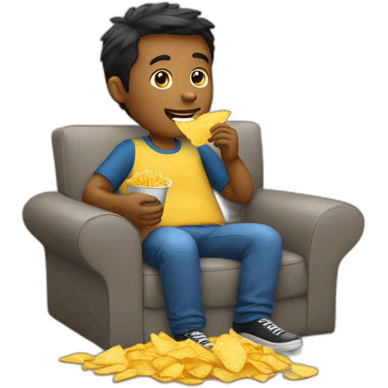 guy eating chips on sofa emoji