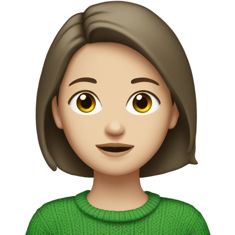 white girl with short brunette hair and a green sweater on emoji