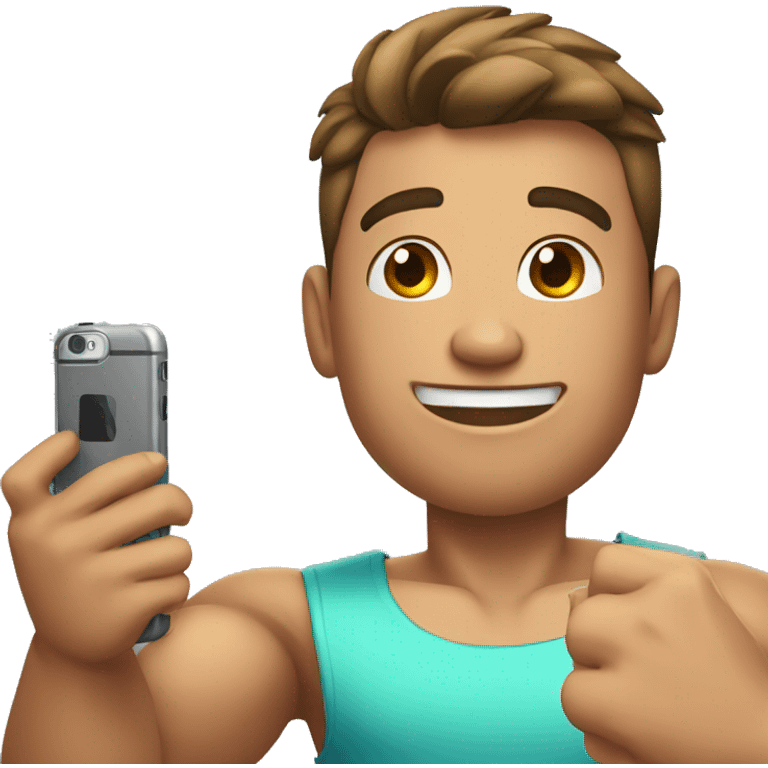 muscular boy with a smartphone taking a selfie of himself emoji