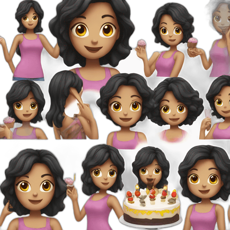 Cake birthday and a girl black hair white skin emoji