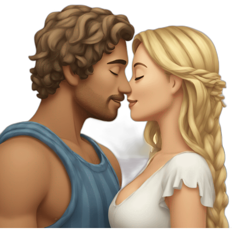 with beach clothes young metis man and white woman kiss love emoji