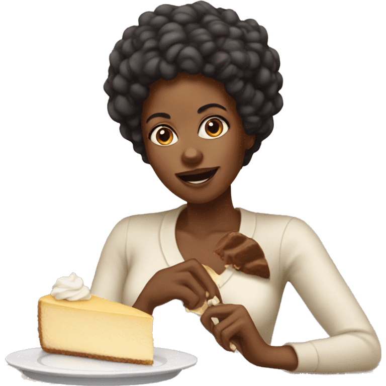 Black woman eating cheesecake emoji